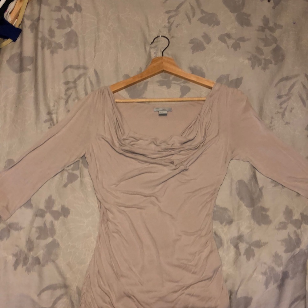 Light mauve cowl-neck shirt